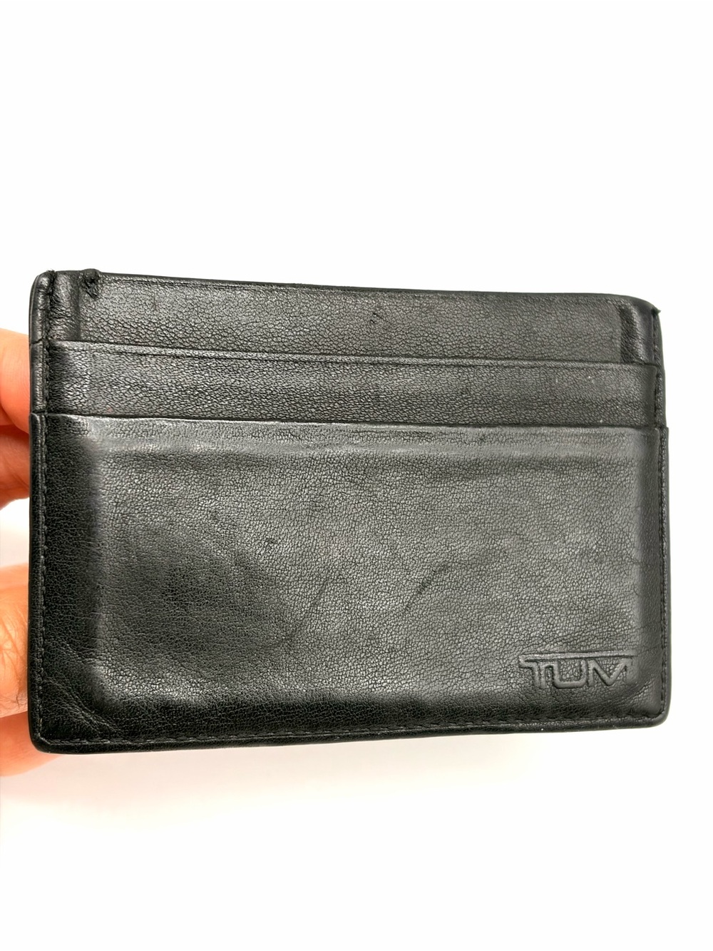TUMI Black Delta SLG Slim Card Case Money Clip Leather Mens Wallet